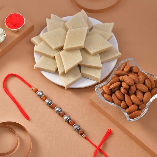 Buy Ethnic Rakhi with Kaju Katli and Dryfruit