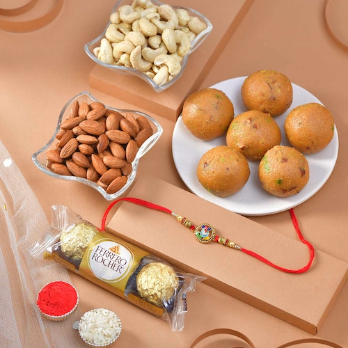 Buy Designer Rakhi with Sweets and Dryfruits Chocolate