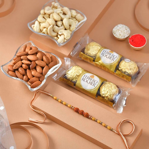 Buy Sacred Threads Rakhi with Chocolate and Dryfruits