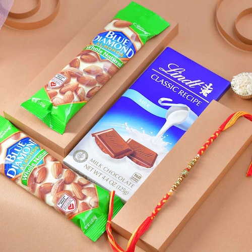 Buy Sacred Threads Rakhi with Chocolate and Flavoured Dryfruits
