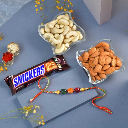 Buy Mix Stone Rakhi with Chocolate Dryfruits