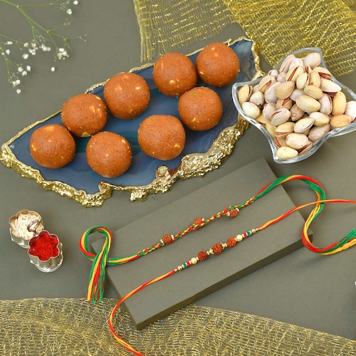 Buy Serene Rakhi Gift Pack with Sweets and Dryfruits