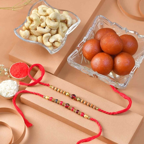Buy Bhau and Veera Rakhi with Dryfruits and Sweets