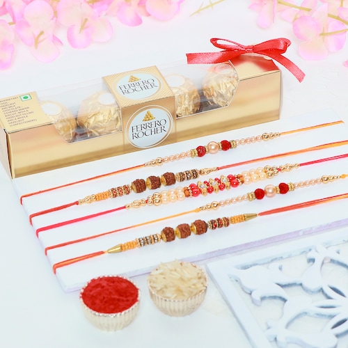 Buy Set of 5 Rakhi with Small Ferrero Rocher