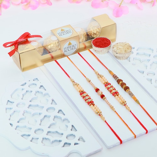 Buy Set of 4 Rakhi with Small Ferrero Rocher