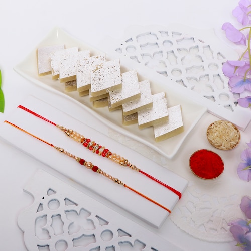 Buy Set of 2 Rakhi with Kaju Katli