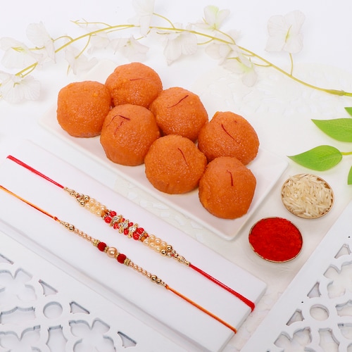 Buy Set of 2 Rakhi with Motichoor Laddoo