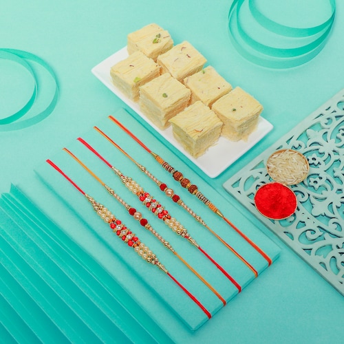 Buy Set of 5 Rakhi with Soan Papdi