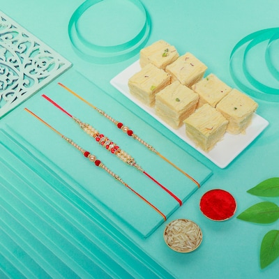Set of 3 Rakhi with Soan Papdi