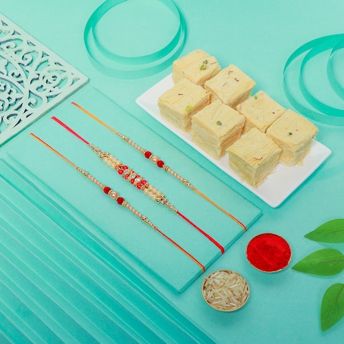 Buy Set of 3 Rakhi with Soan Papdi