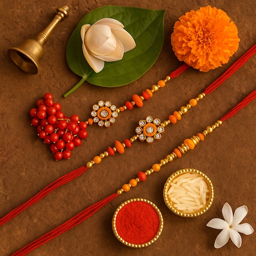 Buy Graceful Orange Bhaiya Bhabhi Rakhi Set