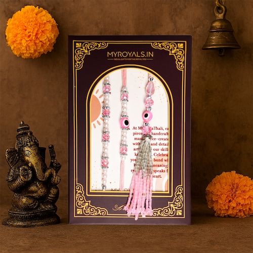 Buy Elegant Pink Evil Eye Bhaiya Bhabhi Rakhi Set