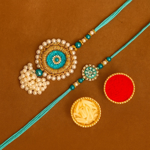Buy Turquoise Bhaiya Bhabhi Rakhi Set
