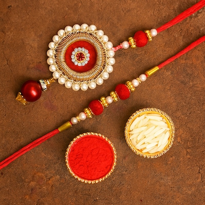 Traditional Red Bhaiya Bhabhi Rakhi Set
