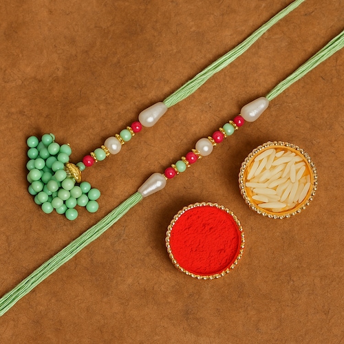 Buy Elegant Mint Green Rakhi and Lumba Set