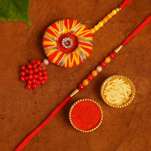 Buy Vibrant Threadwork Rakhi and Lumba Set