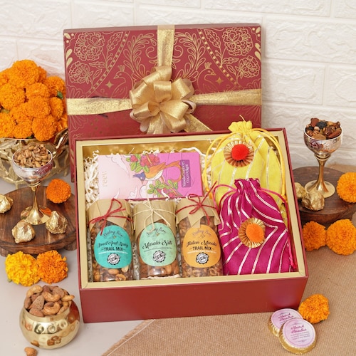 Buy Rakhi Hamper with Traditional Spiced Trail Mix Delights