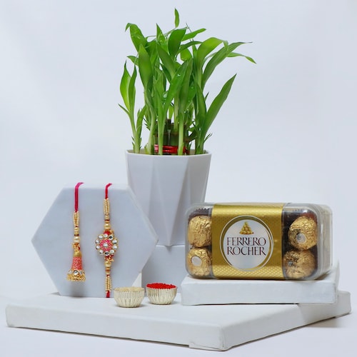 Buy Rakhi Combo with Ferrero and Lucky Bamboo
