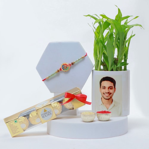 Buy Rakhi Combo with Small Ferrero and Lucky Bamboo
