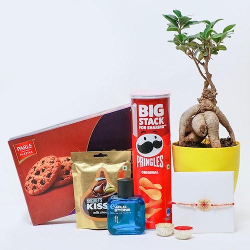 Buy Edible Gift for Brother with Bonsai and Rakhi