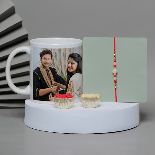 Buy Beads Rakhi with personalised Mug