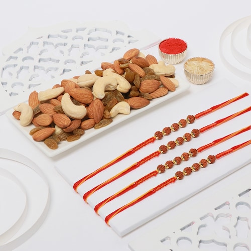 Buy Mixed Dry Fruits with Set of 4 Rakhis