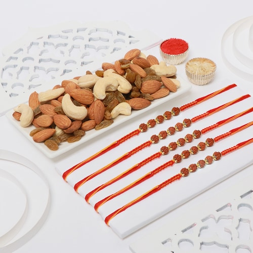Buy Set of 5 Rakhis with Mixed Dry Fruits