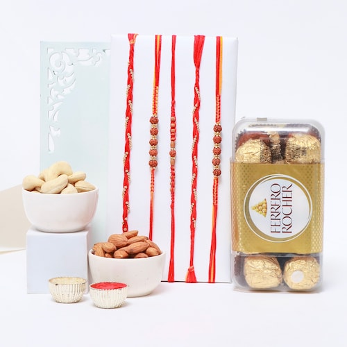 Buy Set of 5 Rakhi with Chocolates and Dry Fruits