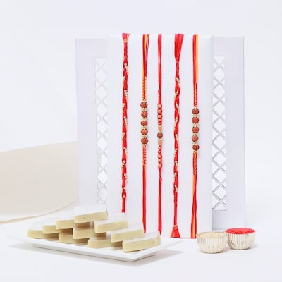 Set of 5 Rakhi with Kaju Katli