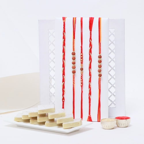 Buy Set of 5 Rakhi with Kaju Katli