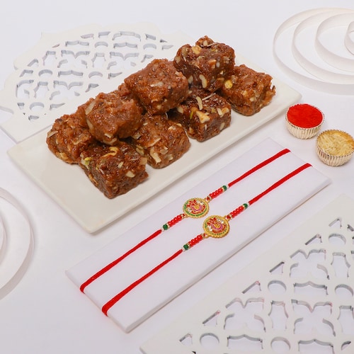 Buy Set of 2 Rakhi with Doda Burfi