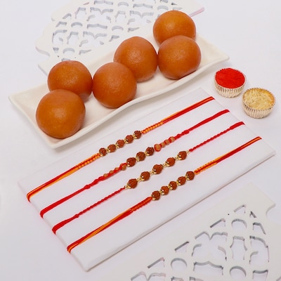 Set of 4 Rudraksh Rakhi with Gulab Jamun