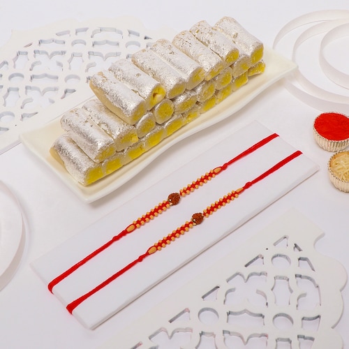 Buy Set of 2 Elegant Rakhi with Kaju Roll