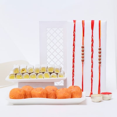 Set of 4 Rakhi with Sweets