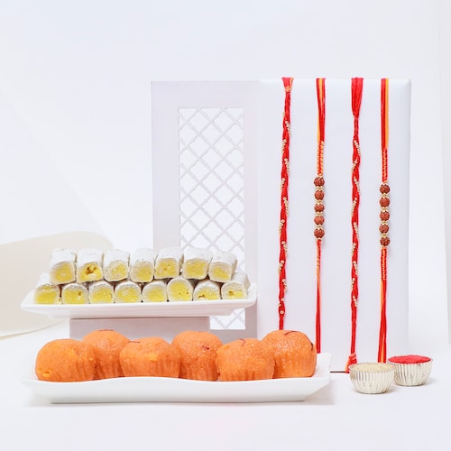 Buy Set of 4 Rakhi with Sweets