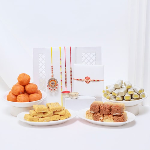 Buy Family Set Rakhi with Sweets Hamper