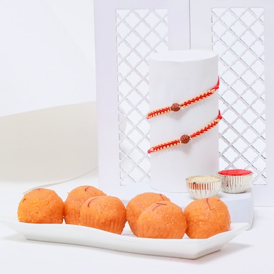 Set of 2 Rakhi with Motichoor Ladoo