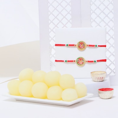 Sets of 2 Ganesha Rakhi with Rasgulla