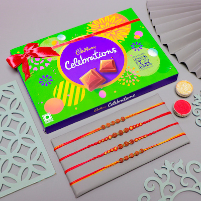 Set of 4 Rudraksh Rakhi with Big Celebration Chocolates