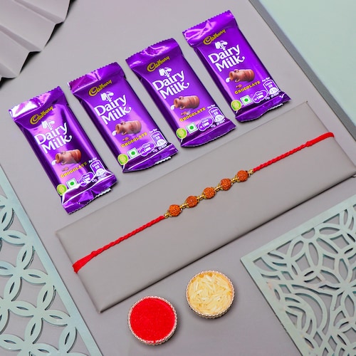 Buy Rudraksh Rakhi with Dairy Milk Chocolates