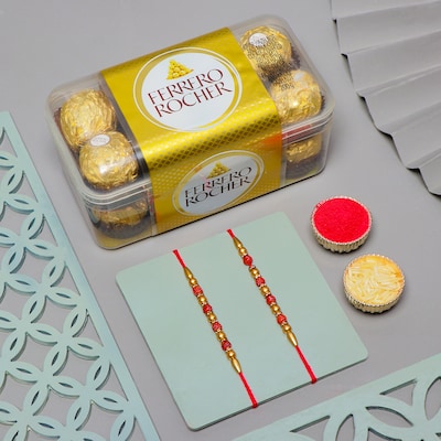 Set of 2 Rudraksh Rakhis with Ferrero Rocher Chocolates