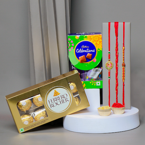 Buy Set of 3 Rakhis with Chocolates