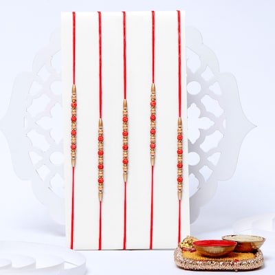 Divine Duo Set of 5 Rudraksh Rakhis