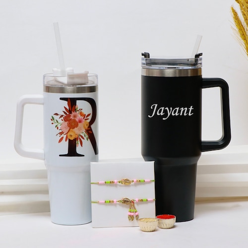 Buy Personalized Pro Sip Tumblers Couple Set with Rakhi