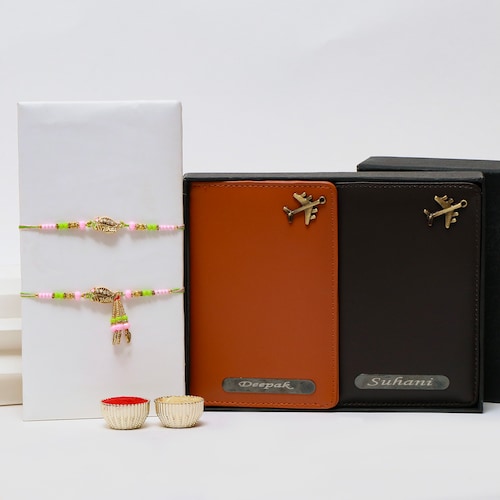 Buy Personalized Bhaiya Bhabhi Passport Covers Rakhi Gift Set