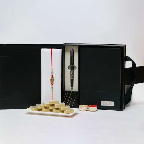 Buy Personalized Dairy Pen Set with Rakhi and Sweets