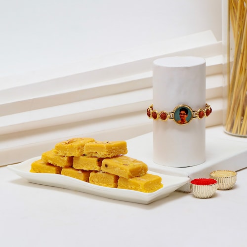 Buy Personalized Rudraksh Rakhi for Bhai with Sweets