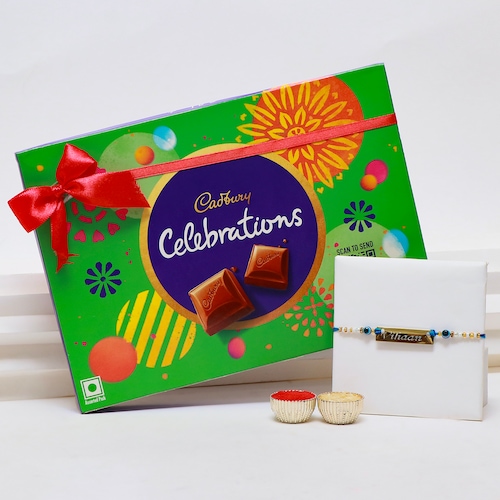 Buy Personalized Engraved Evil Eye Rakhi with Chocolate
