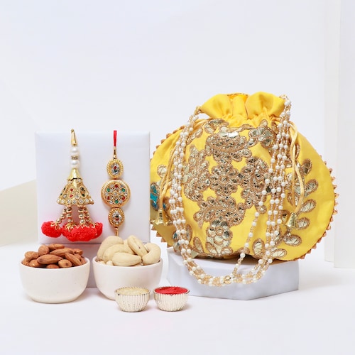 Buy Royal Bhaiya Bhabhi Rakhi in Gotta Patti Potli