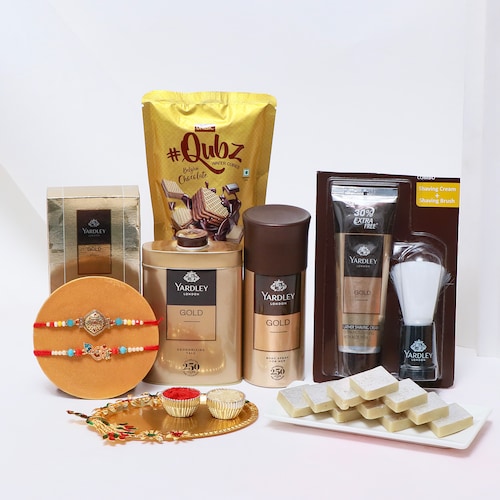 Buy Golden Grace Rakhi with Yadlay Golden Kit Hamper